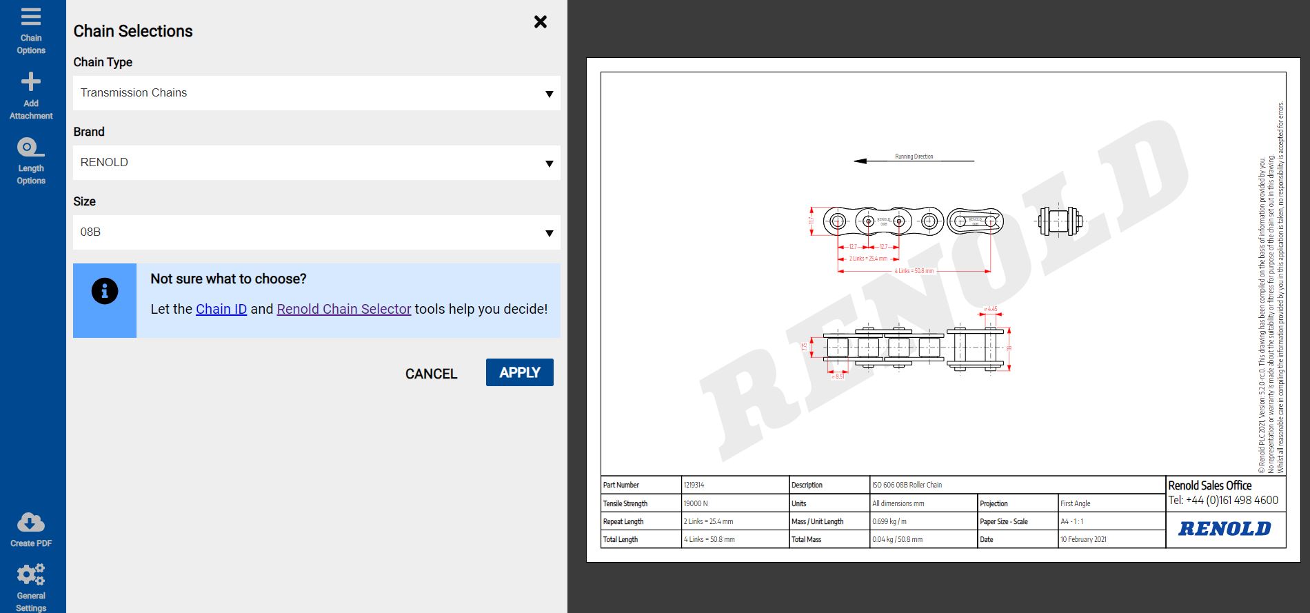 Renold Chain Configurator